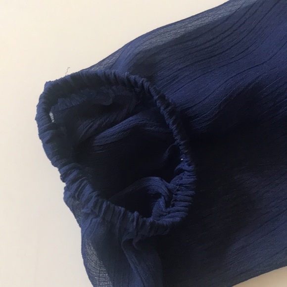🎃LOFT- Navy Blue Sheer Ruffled Tier Shirt-M - Picture 12 of 14